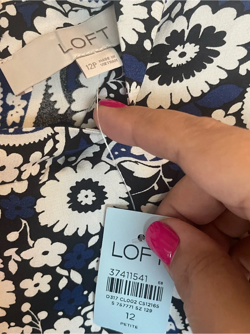 LOFT Blue, White and Black Paisley-Print Long-Sleeve Midi Dress